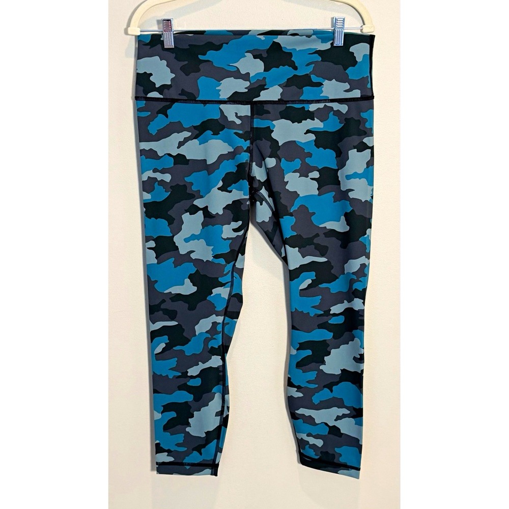 lululemon athletica Women's Camo Blue Gray Black Ankle Pull-On Leggings Size 14